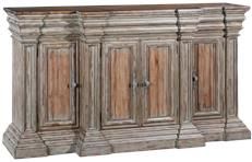 Sideboard Cathedral Reclaimed Wood, Heavy Cornice Moldings, Linen Fold 4 Doors