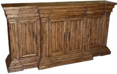 Sideboard Cathedral Reclaimed Wood, Linen Fold 4 Doors Heavy Cornice Moldings