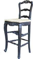 Counter Stool French Country Farmhouse Blackwash Wood Carving Hand Rush Seat