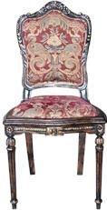 Vanity Chair Suzanna Antiqued Gold Leaf Wood, Carved Legs, Red Upholstered
