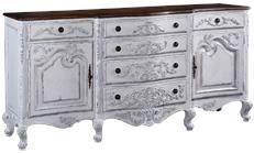 Sideboard French Country Carved Antiqued White Solid Wood Rustic Pecan Top