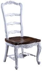 Side Chair Dining French Country Farmhouse White Wood, Floral Carved Saddle Seat