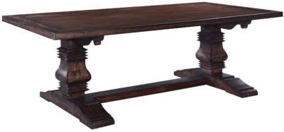 Dining Table Tuscan Harvest Distressed Plank Top Walnut Carved Pillars 8-Ft