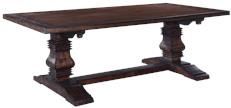 Dining Table Tuscan Harvest Distressed Plank Top Carved Pillars Walnut 10-Ft