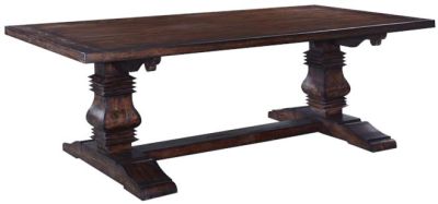 Dining Table Tuscan Harvest Distressed Plank Top Carved Pillars Walnut 10-Ft