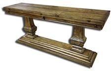 Console Table Italian Rustic Tuscan Distressed, Fold Out Top, Chunky Pillar Legs