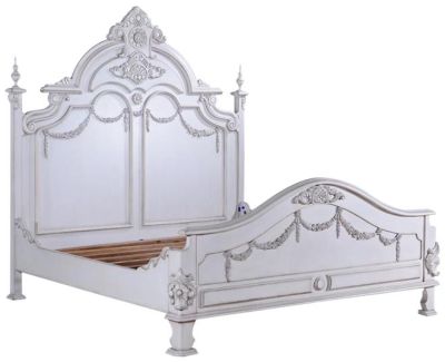 Victorian Bed, King, Solid Mahogany, Painted White, Carved Tall Headboard