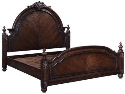 Bed Classical King Carved Solid Wood Distressed Dark Rustic Pecan