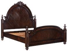 Bed Classical Queen Carved Solid Wood Distressed Dark Rustic Pecan Arch