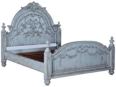 Bed Classical Queen Glazed Turquoise Blue Carved Solid Wood Distressed Romantic