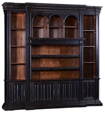 Entertainment Unit Center Cathedral Antiqued Blackwash Wood, Old World Moldings