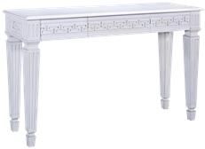 Console Greek Key Carved Solid Wood Venetian White Finish Fluted Legs Neoclassic