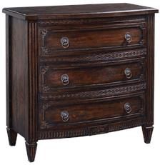Chest of Drawers Plazzio Solid Wood Carved Relief, Louis XVI Reeded Legs, Brass