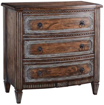 Chest of Drawers Plazzio Wood Carved Relief, Rustic Pecan Swedish Moss, Brass