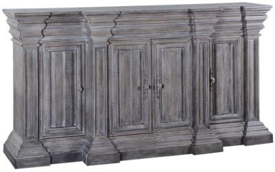 Sideboard Cathedral Weathered Gray Wood, Heavy Moldings, Linen Fold Doors