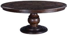 Dining Table Catalan Round 6-Ft Parquet Top, Pedestal Base, Antiqued Walnut