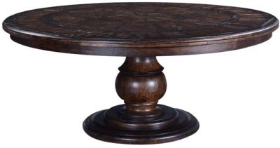Dining Table Catalan Round 6-Ft Parquet Top, Pedestal Base, Antiqued Walnut