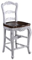 Counter Stool French Country Whitewash Rustic Pecan Floral Carved Saddle Seat