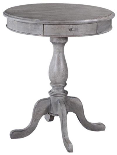 Lamp Table Dayton Weathered Gray Distressed Solid Wood Round, 1 Drawer