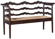 Bench Swedish Hall Hand Woven Rattan, Carved, Mortise Tenon Construction