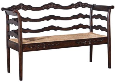 Bench Swedish Hall Hand Woven Rattan, Carved, Mortise Tenon Construction