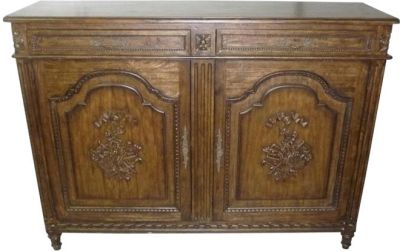 Sideboard French Louis XVI Style Hand-Carved Wood, 2-Door 2-Drawer