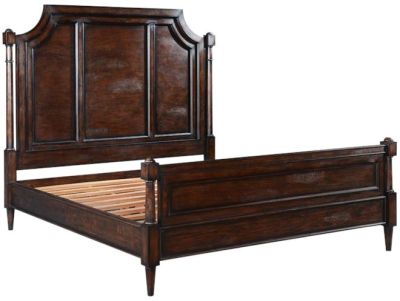 Bed Grayson King Dark Rustic Pecan Solid Wood Old World Distressing Carved Caps