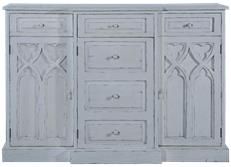 St Croix Console Cabinet Gothic Antiqued White Wood 3-Doors 3-Drawer