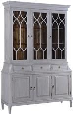 China Cabinet Rosalind Pewter Gray Solid Wood 3 Doors 3 Drawers Fretwork