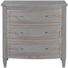 Chest of Drawers Plazzio Louis XVI French Pewter Gray Gold Accents, Wood Brass