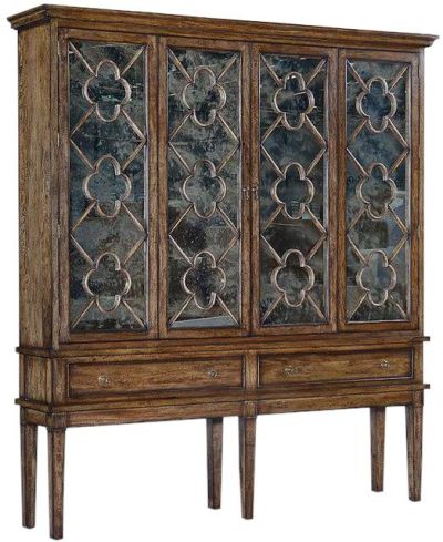 Entertainment TV Cabinet Wilcox Estate Rustic Pecan Solid Wood Mirrored Doors