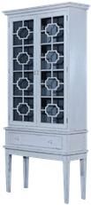 China Cabinet Display Bella Painted Interior, Antiqued White, Glass Doors, Brass