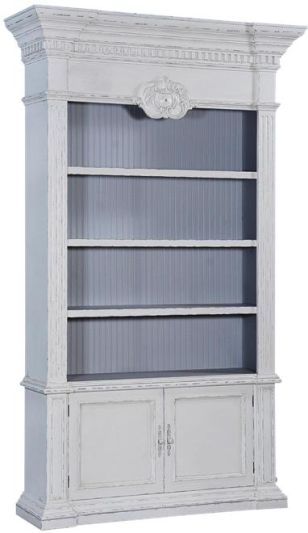 Bookcase Belize Antique White Solid Wood Brass 2-Door 3-Shelves Adjustable