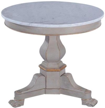 Lamp Table Louis Philippe Round White Marble Pewter Gray Wood Gold Accents