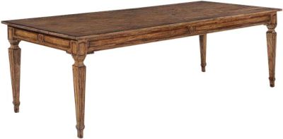 Dining Table Swedish Rectangular 96 Wood Rustic Pecan Finish Detailed Skirt