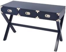 Writing Desk Campaign Military Silver Hardware Blue Distressed Steel Rubberwood
