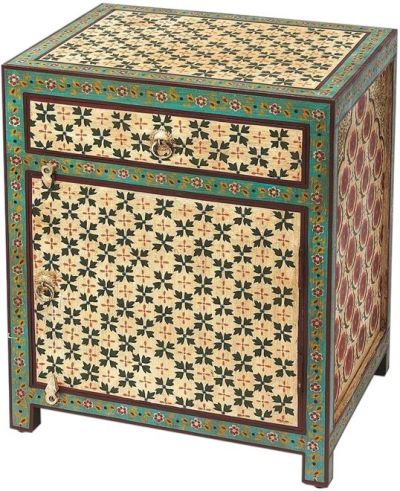 Accent Cabinet Bohemian Chic Middle Eastern Acid Wash Artifacts Distressed