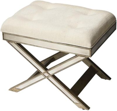 Vanity Stool Modern Contemporary Backless X-Legged Base X-Legs Ivory Distressed