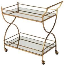 Bar Cart Modern Contemporary Antique Gold Distressed Aluminum Mirrored Glass