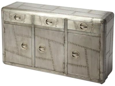 Console Cabinet Industrial Chic Distressed Aluminum Mango Hand-Craf