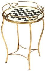Games Table Antique Gold Metalworks Distressed Gray Glass Iron Hand-Painted