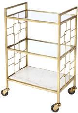 Bar Cart Modern Contemporary White Polished Gold Shiny Brass Distressed Glass