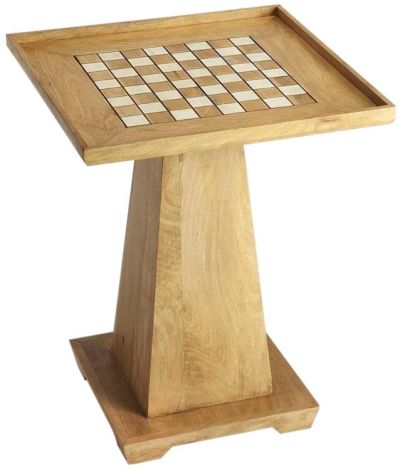 Chess Table Games Functional Pedestal Base Painted Distressed Natural Mango