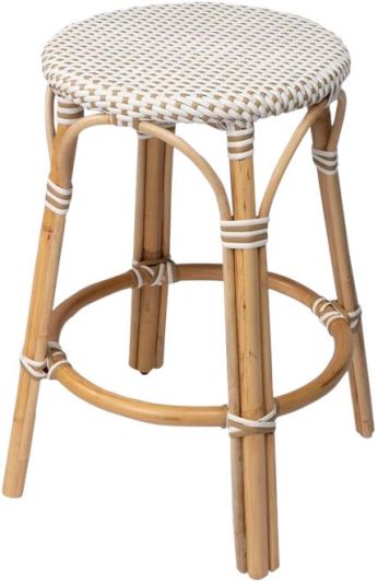 Counter Stool Mediterranean Backless Distressed White Beige Polyurethane
