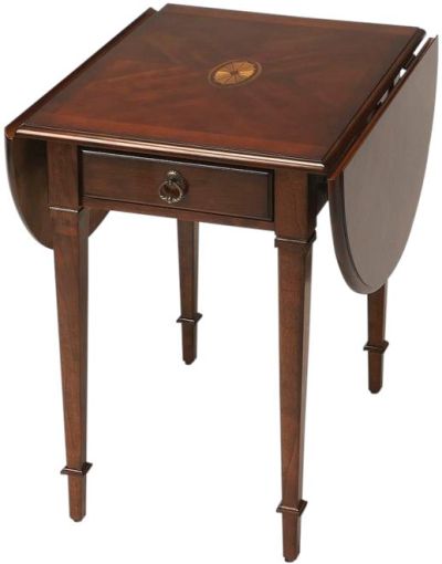 Drop-Leaf Table End Side Traditional Antique Brass Distressed Plantation Cherry