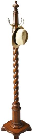 Coat Rack Stand Pedestal Vintage Oak Distressed Antique Brass Rubberwood Cherry