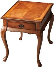 End Table Side Queen Anne Distressed Antique Brass Olive Ash Burl Cherry Walnut