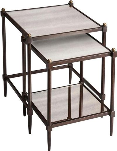Nesting Tables Transitional Distressed Metalworks Gold Antiqued Pewter Gray Set