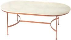 Cocktail Table Modern Contemporary Stretcher Base Oval Distressed Copper White