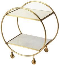 Bar Cart Circular Frame Rectangular Tiers 2-Tier Tiered Distressed Antique Gold